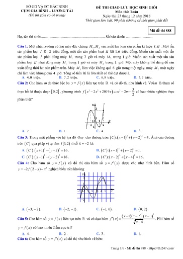 Đề thi chọn HSG môn Toán 12 - Cụm Gia Bình-Lương Tài Bắc Ninh 2018-2019 (Có đáp án)