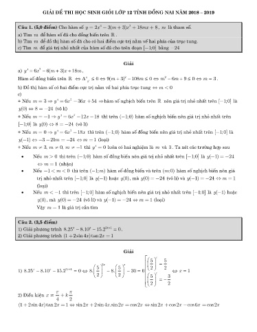 Đề thi chọn HSG môn Toán 12 - Sở GD&ĐT Đồng Nai 2018-2019 (Có đáp án)