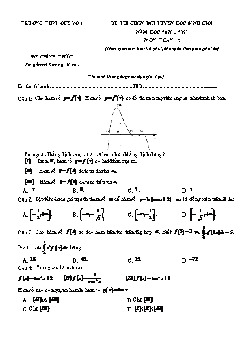 Đề thi chọn HSG môn Toán 12 - Trường THPT Quế Võ 1 2020-2021 (Có đáp án)