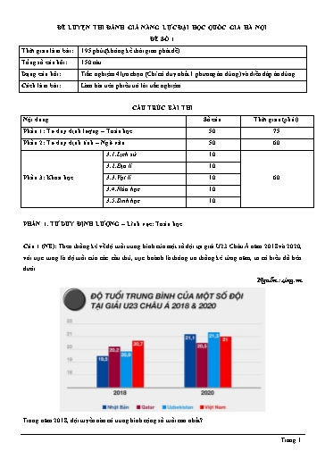 Đề thi đánh giá năng lực Đại học Quốc gia Hà nội 2022 - Đề số 1 (Có đáp án)