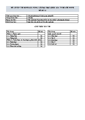 Đề thi đánh giá năng lực Đại học Quốc gia TP HCM 2022 - Đề số 23 (Có đáp án)