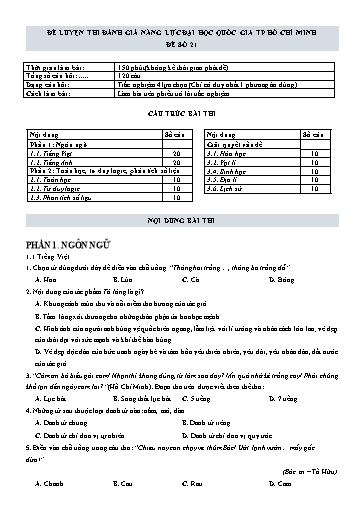 Đề thi đánh giá năng lực Đại học Quốc gia TP HCM 2022 - Đề số 21 (Có đáp án)