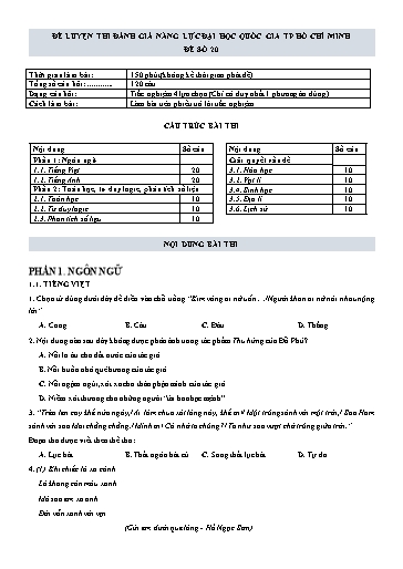 Đề thi đánh giá năng lực Đại học Quốc gia TP HCM 2022 - Đề số 20 (Có đáp án)