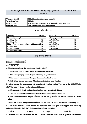 Đề thi đánh giá năng lực Đại học Quốc gia TP HCM 2022 - Đề số 29 (Có đáp án)