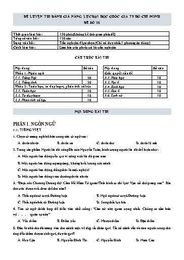 Đề thi đánh giá năng lực Đại học Quốc gia TP HCM 2022 - Đề số 25 (Có đáp án)