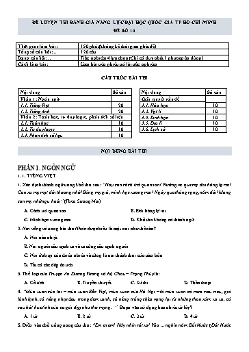Đề thi đánh giá năng lực Đại học Quốc gia TP HCM 2022 - Đề số 16 (Có đáp án)