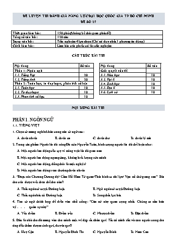 Đề thi đánh giá năng lực Đại học Quốc gia TP HCM 2022 - Đề số 27 (Có đáp án)