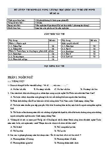 Đề thi đánh giá năng lực Đại học Quốc gia TP HCM 2022 - Đề số 30 (Có đáp án)