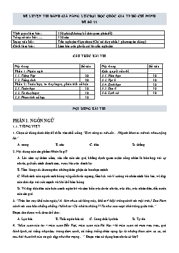 Đề thi đánh giá năng lực Đại học Quốc gia TP HCM 2022 - Đề số 22 (Có đáp án)