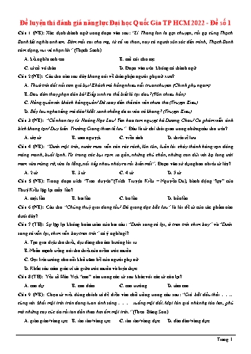 Đề thi đánh giá năng lực Đại học Quốc gia TP HCM 2022 - Đề số 1 (Có đáp án)
