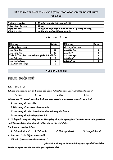 Đề thi đánh giá năng lực Đại học Quốc gia TP HCM 2022 - Đề số 18 (Có đáp án)