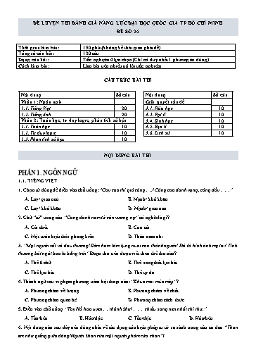 Đề thi đánh giá năng lực Đại học Quốc gia TP HCM 2022 - Đề số 26 (Có đáp án)