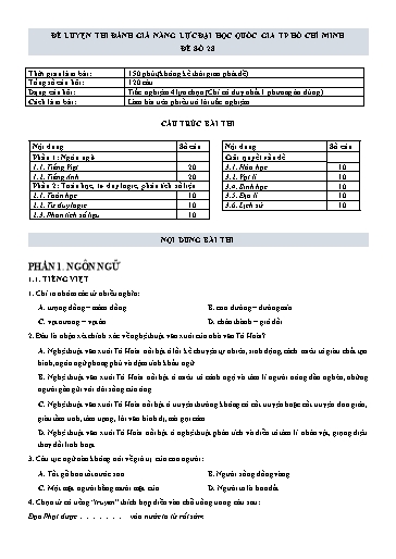 Đề thi đánh giá năng lực Đại học Quốc gia TP HCM 2022 - Đề số 28 (Có đáp án)