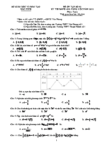 Đề thi đánh giá năng lực năm 2022 môn Toán - Trung tâm GDTX Yên Phong (Có đáp án)