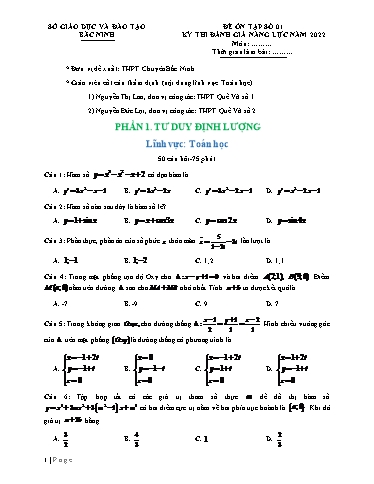 Đề thi đánh giá năng lực năm 2022 môn Toán - Trường THPT Chuyên Bắc Ninh (Có đáp án)