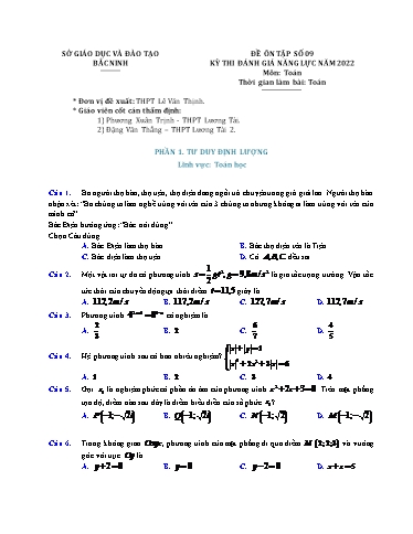 Đề thi đánh giá năng lực năm 2022 môn Toán - Trường THPT Lê Văn Thịnh (Có đáp án)