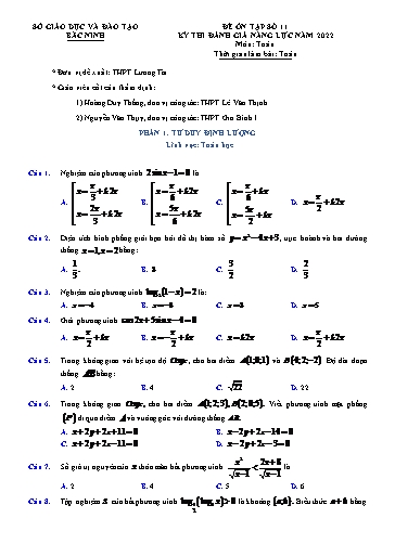 Đề thi đánh giá năng lực năm 2022 môn Toán - Trường THPT Lương Tài (Có đáp án)