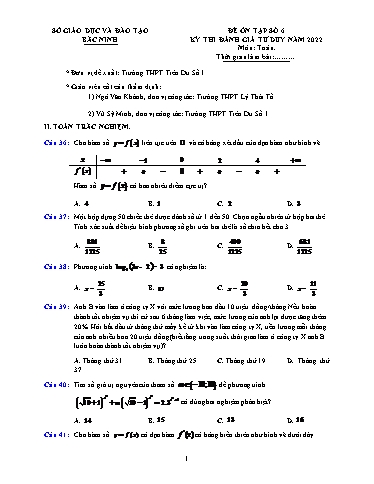 Đề thi đánh giá năng lực năm 2022 môn Toán - Trường THPT Tiên Du số 1 (Có đáp án)