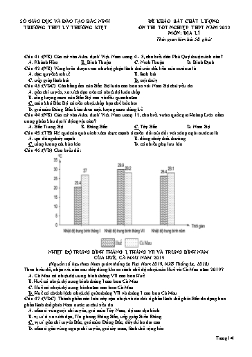 Đề thi khảo sát THPT QG 2022 môn Địa lí - Trường THPT Lý Thường Kiệt (Có đáp án)