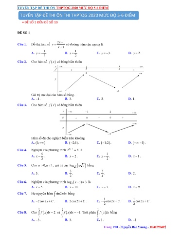 Đề thi ôn thi THPTQG môn Toán (Mức độ 5-6 điểm)