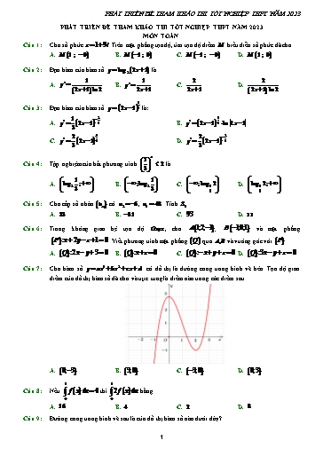 Đề thi Phát triển đề tham khảo thi tốt nghiệp THPT năm 2023 môn toán (Có đáp án)