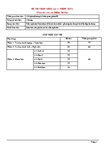 Đề thi tham khảo ĐGNL theo cấu trúc của ĐHQG Hà nội (Có đáp án)