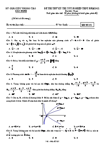 Đề thi thử kỳ thi TN THPT 2021 môn Toán - Sở GD&ĐT Bắc Ninh (Có đáp án)
