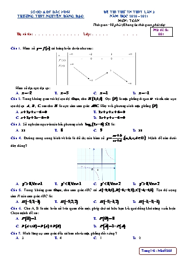 Đề thi thử TN THPT 2021 (Lần 3) môn Toán - Trường THPT Nguyễn Đăng Đạo (Có đáp án)