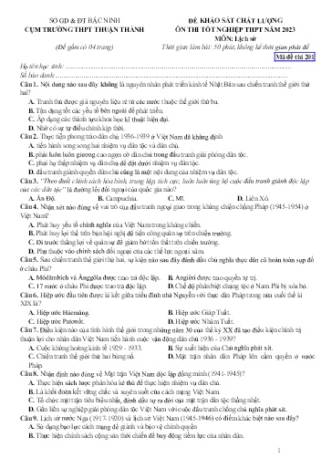 Đề thi thử TN THPT 2023 (Lần 1) môn Lịch sử - Sở GD&ĐT Bắc Ninh cụm Thuận Thành (Có đáp án)