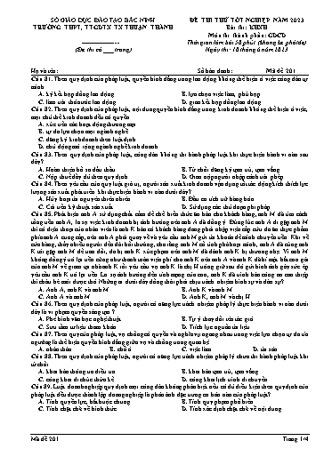 Đề thi thử TN THPT 2023 (Lần 2) môn GDCD - Sở GD&ĐT Bắc Ninh cụm Thuận Thành (Có đáp án)