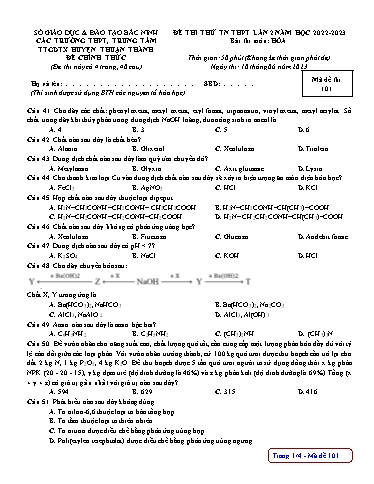Đề thi thử TN THPT 2023 (Lần 2) môn Hóa học - Sở GD&ĐT Bắc Ninh cụm Thuận Thành (Có đáp án)