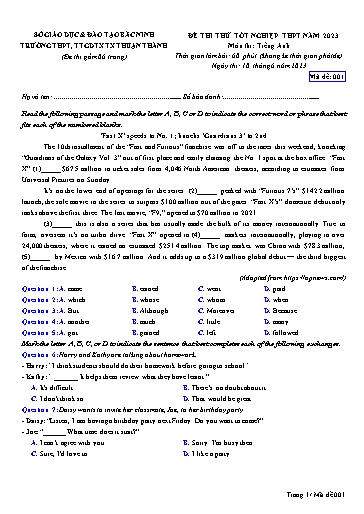 Đề thi thử TN THPT 2023 (Lần 2) môn Tiếng Anh - Sở GD&ĐT Bắc Ninh cụm Thuận Thành (Có đáp án)
