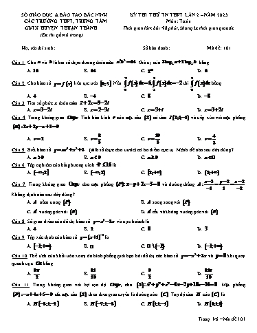 Đề thi thử TN THPT 2023 (Lần 2) môn Toán - Sở GD&ĐT Bắc Ninh cụm Thuận Thành (Có đáp án)