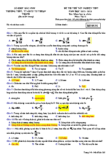 Đề thi thử TN THPT 2023 (Lần 2) môn Vật lí - Sở GD&ĐT Bắc Ninh cụm Thuận Thành (Có đáp án)
