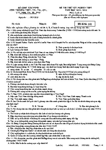 Đề thi thử TN THPT 2023 (Lần 4) môn Lịch sử - Sở GD&ĐT Bắc Ninh Cụm THPT (Có đáp án)