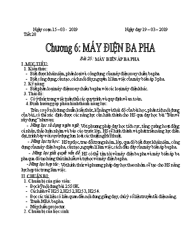 Giáo án Công nghệ 12 - Tiết 28, Bài 25: Máy biến áp ba pha