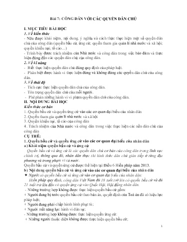 Giáo án GDCD 12 - Bài 7: Công dân với các quyền dân chủ