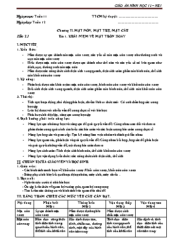 Giáo án Hình học 12 - Chương II, Bài 1: Khái niệm về mặt tròn xoay