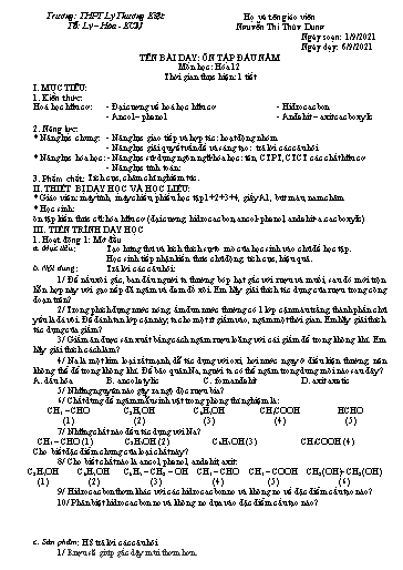 Giáo án Hóa học 12 - Tiết 1: Ôn tập đầu năm - Năm học 2021-2022