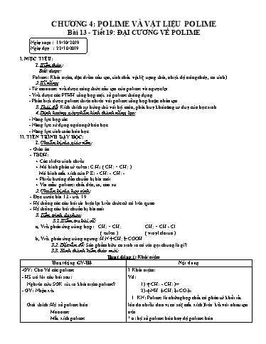 Giáo án Hóa học 12 - Tiết 19, Bài 13: Đại cương về polime