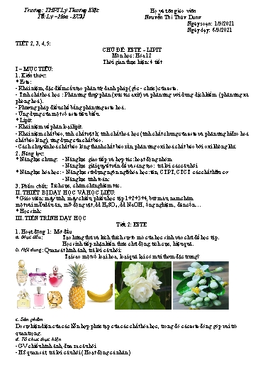 Giáo án Hóa học 12 - Tiết 2: Este - Năm học 2021-2022