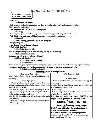 Giáo án Hóa học 12 - Tiết 44, Bài 26: Nước cứng
