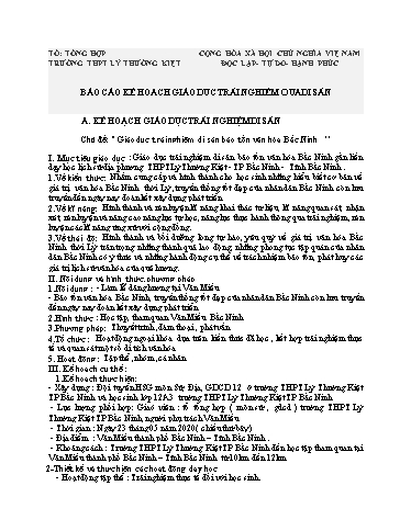 Giáo án Lịch sử 12 - Chủ đề: “Giáo dục trải nghiệm di sản bảo tồn văn hóa Bắc Ninh’’