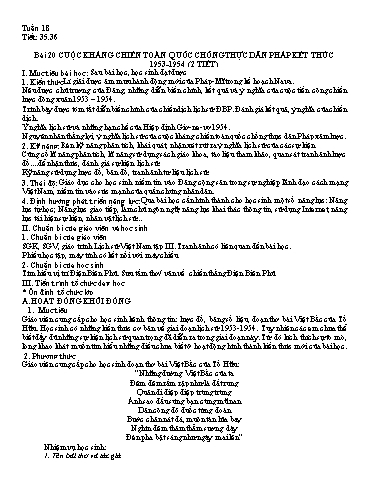 Giáo án Lịch sử 12 - Tiết 35+36, Bài 20: Cuộc kháng chiến toàn quốc chống thực dân Pháp kết thúc 1953-1954 (2 tiết) - Năm học 2023-2024