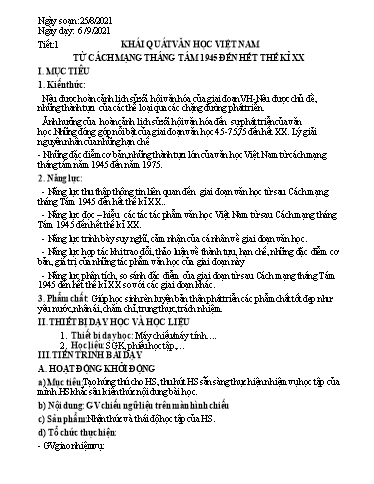 Giáo án Ngữ văn 12 - Tuần 1: Tiết 1 đến Tiết 3 - Năm học 2021-2022