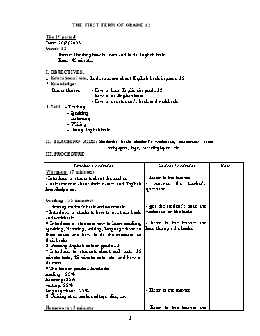 Giáo án Tiếng Anh 12 cơ bản
