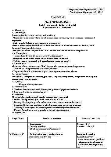 Giáo án Tiếng Anh 12 - Unit 2: Urbanisation (Getting started) - Năm học 2023-2024