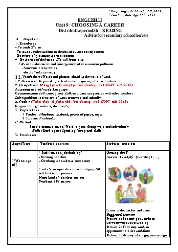 Giáo án Tiếng Anh 12 - Unit 9: Choosing a career (Reading) - Năm học 2023-2024