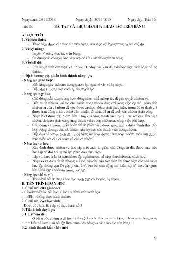 Giáo án Tin học 12 - Tiết 16, Bài tập và thực hành 3: Thao tác trên bảng