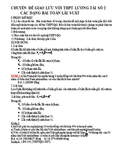 Giáo án Toán 12 - Bài toán lãi suất ngân hàng - Nguyễn Thị Anh